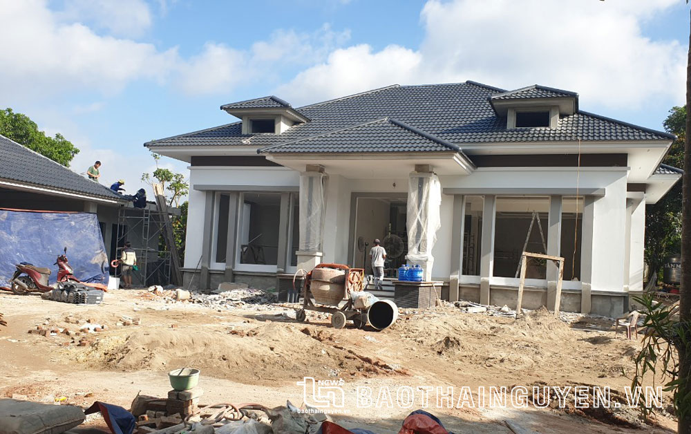 Một công trình xây dựng nhà ở tại xã Huống Thượng, TP. Thái Nguyên.
