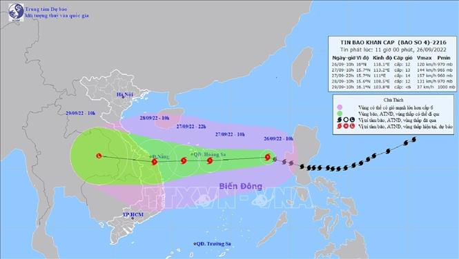 Hướng đi của bão số 4. Ảnh: TTXVN